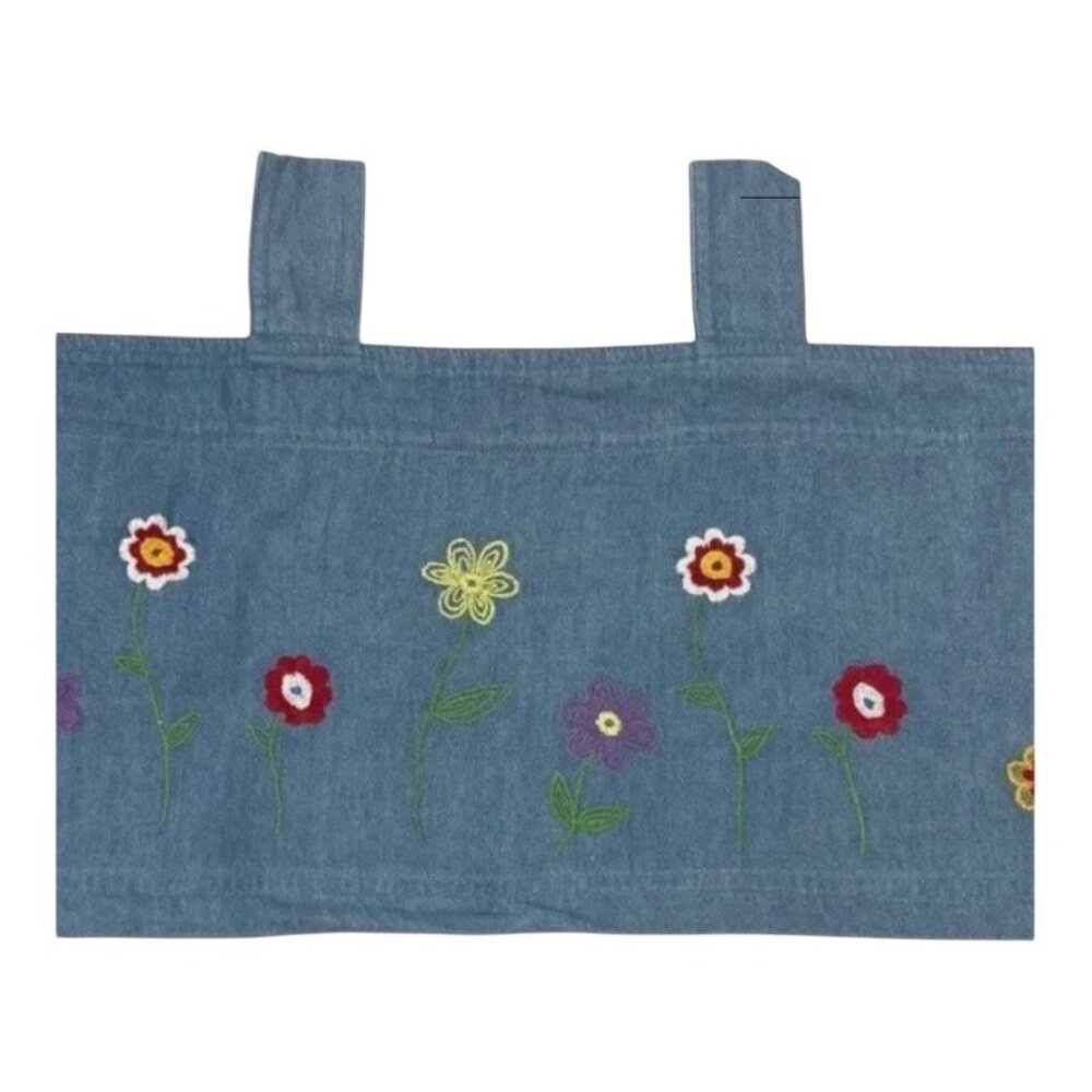 JC Penny Home Denim‎ Valance Floral Embroidered Tab Top 50x14 Boho Hippie